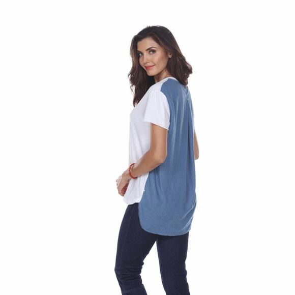 Neon Buddha Hi Low White Lagoon Blue Tencel Back Shirt Womens Size Small - Picture 1 of 4